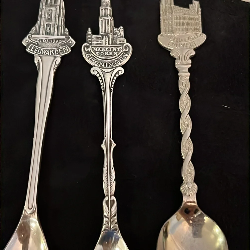 Lot 5 Antique Sterling Silver collector spoons Belgium Amsterdam Netherlands +